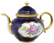 Margaret Thatcher Personally Owned China -- Gorgeous Navy Blue & Floral Teapot